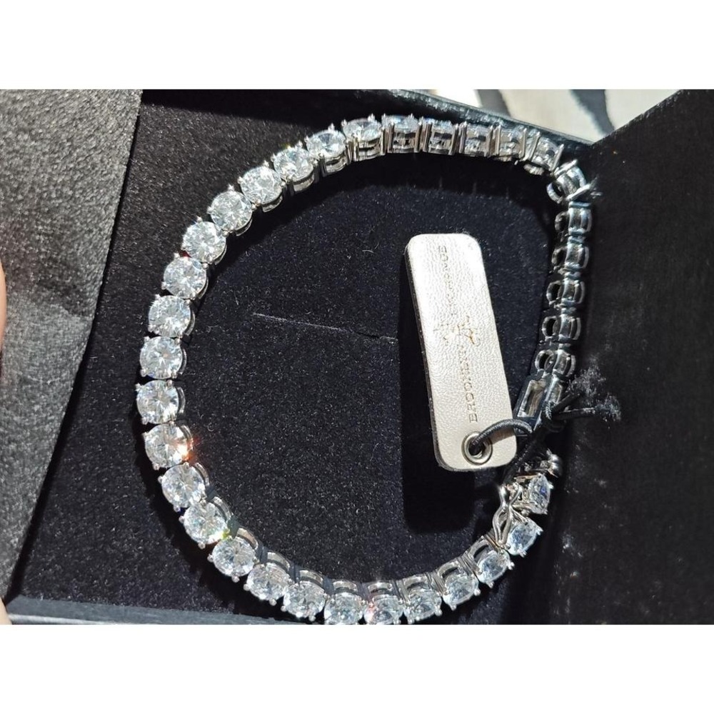 Tennis Bracelet Silver Round Cubic Zirconia Brooklyn Exchange Box Clasp New